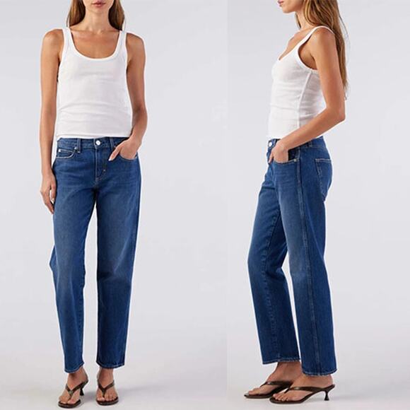 NEW AMO Libby Mastermind Straight Leg Belted Cotton Denim Jeans Blue Size: 27 - Picture 1 of 7